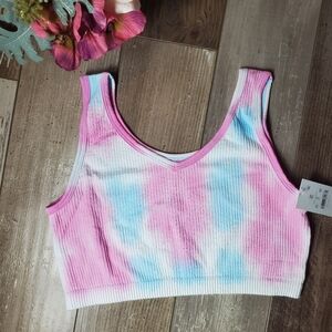 NWT Maidenform Tie-Dye Seamless Ribbed Cropped V-Neck Tank Top Women's Size XL